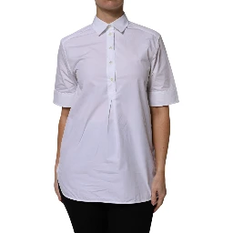 White Cotton Short Sleeves Collared Polo Top