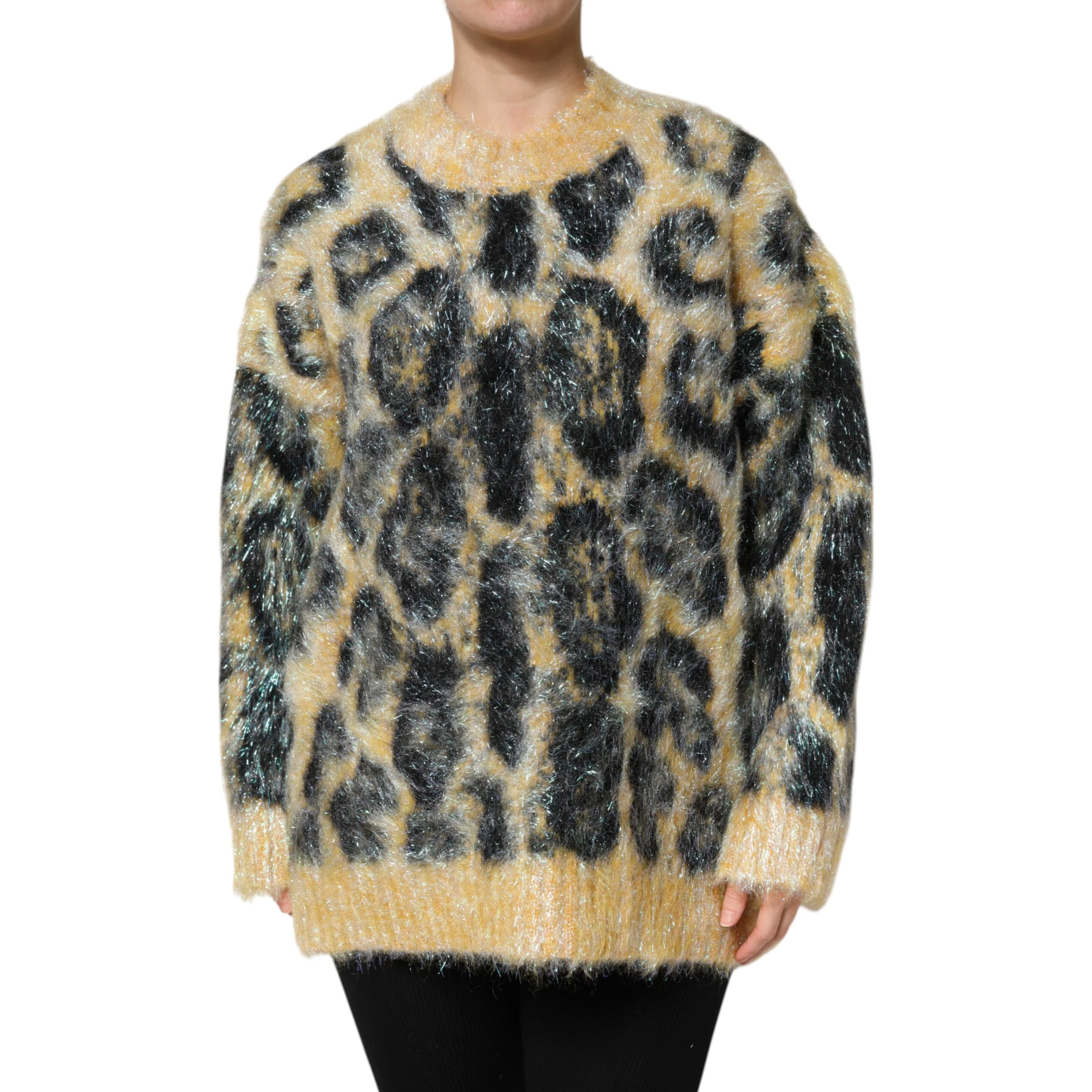 Multicolor Leopard Mohair Crew Neck Sweater