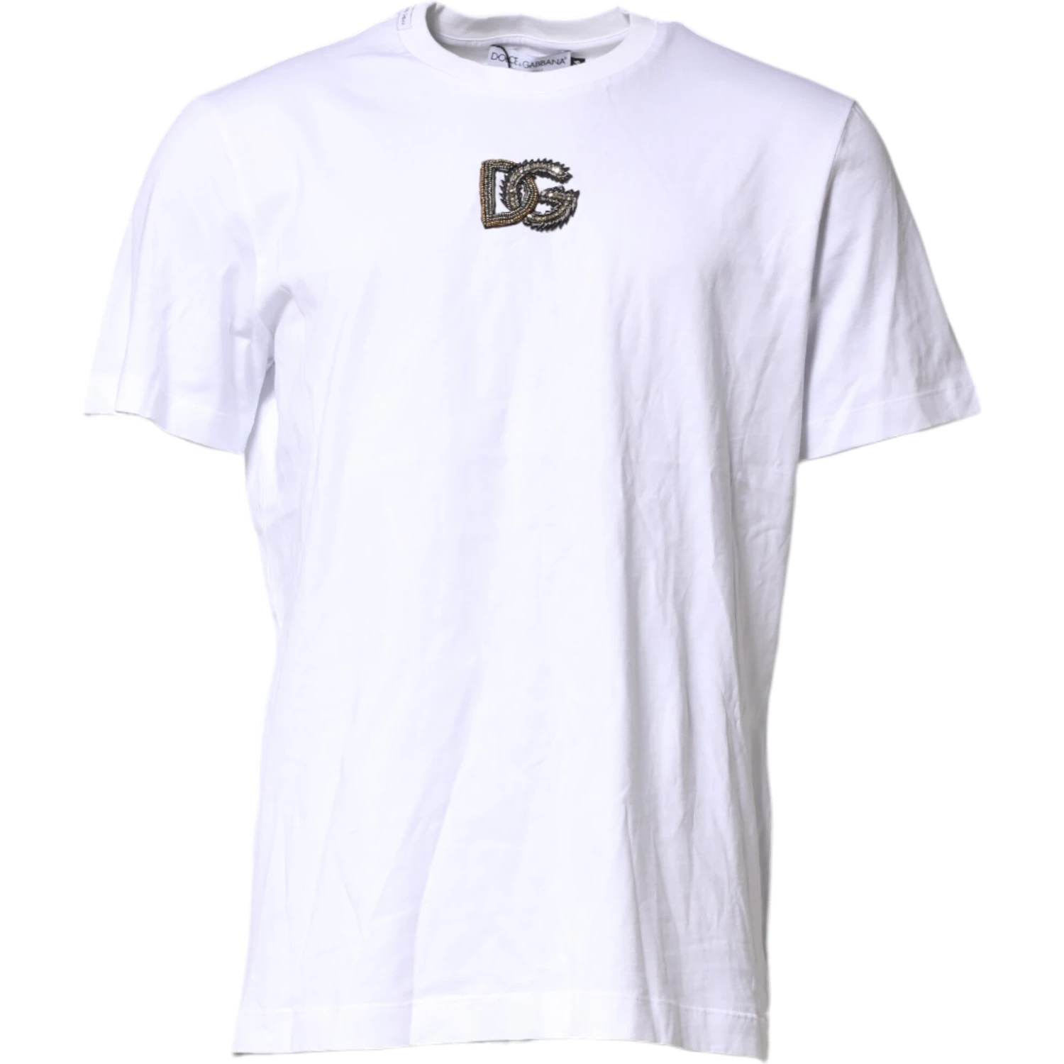 White Logo Embroidery Crew Neck T-shirt