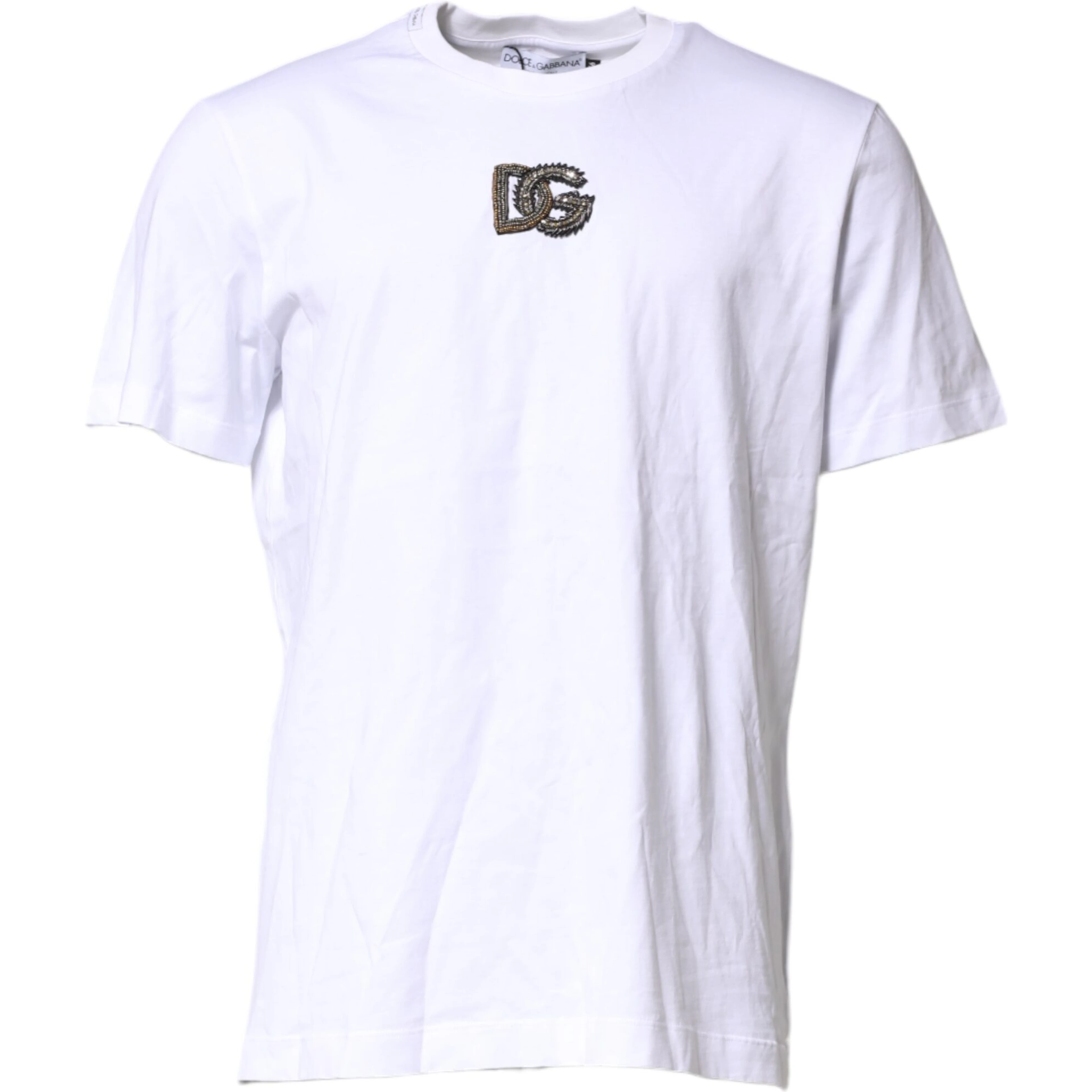 White Logo Embroidery Crew Neck T-shirt
