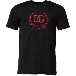 Black Cotton Embroidered Crew Neck T-shirt