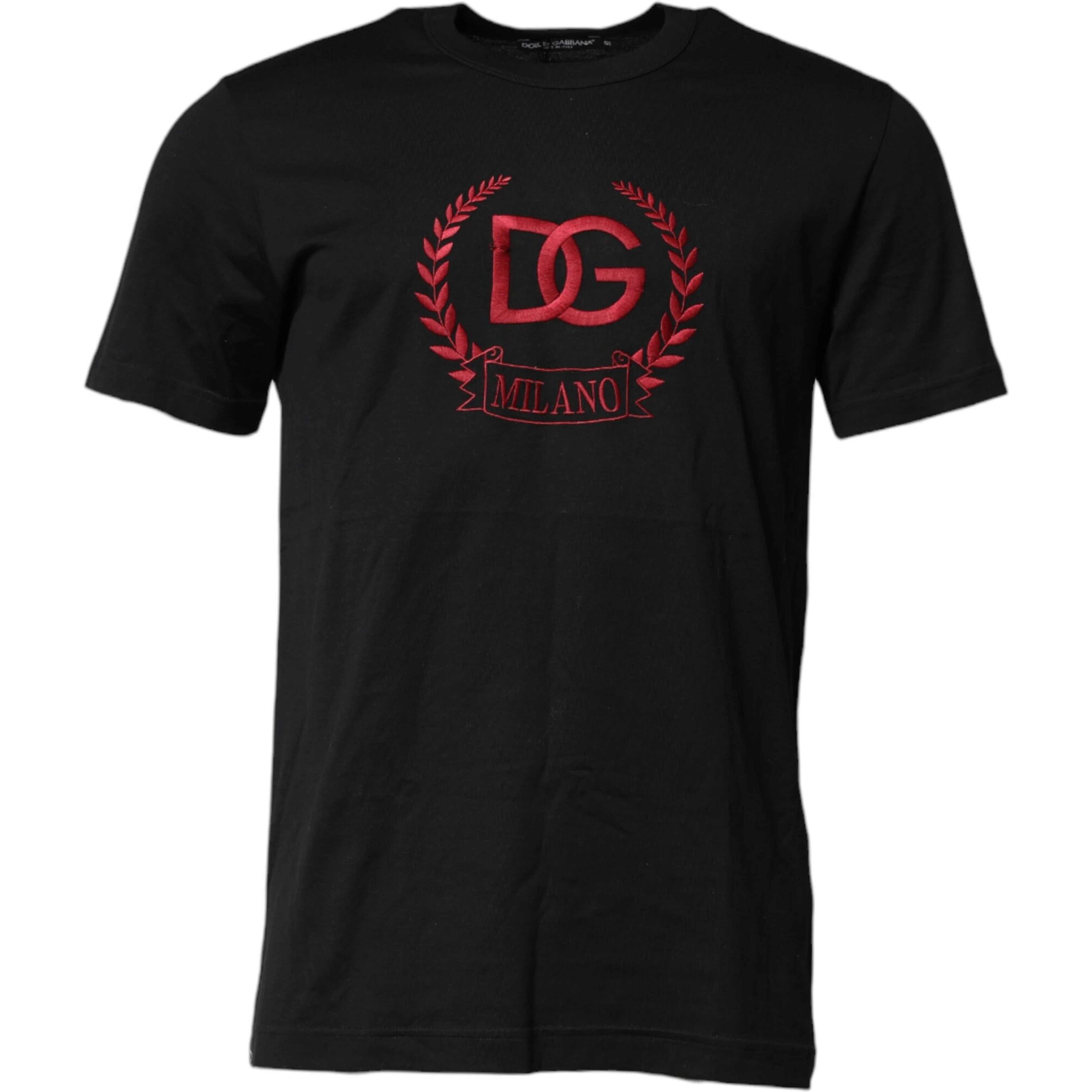 Black Cotton Embroidered Crew Neck T-shirt