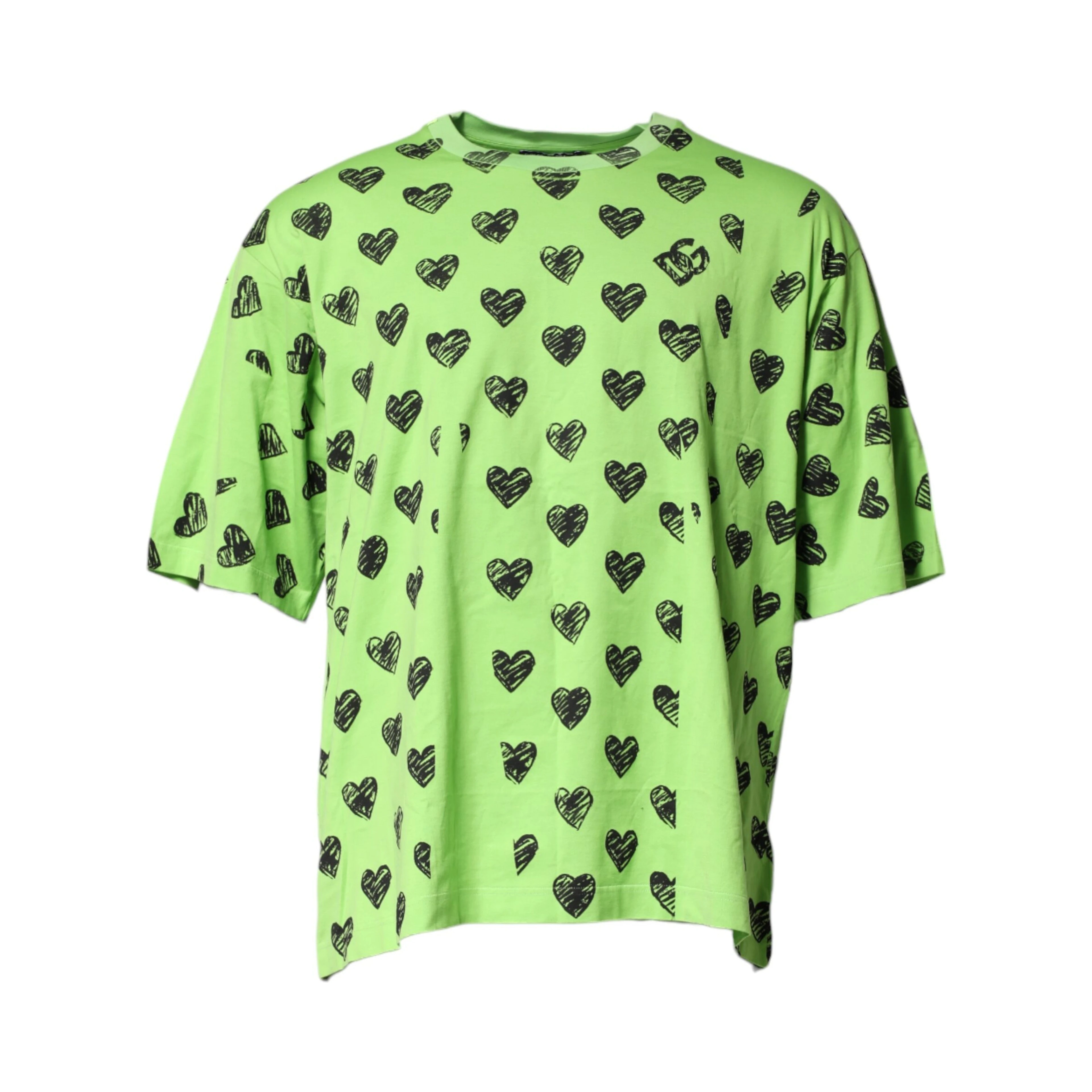 Green Heart Print Cotton Crew Neck T-shirt