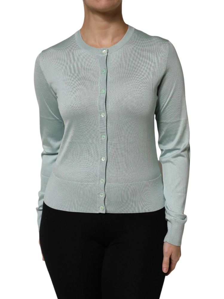 Light Green Silk Button Down Cardigan Sweater
