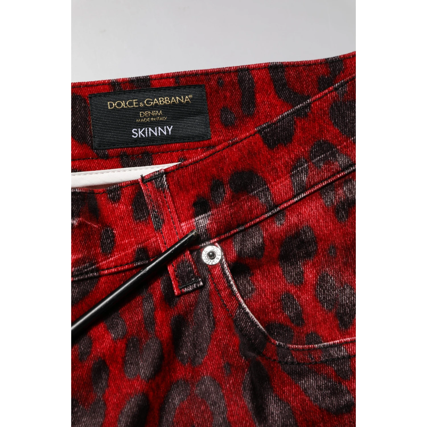 Red Leopard Print Cotton Skinny Denim Jeans
