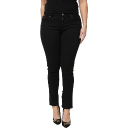 Black Cotton Logo Mid Waist Skinny Denim Jeans