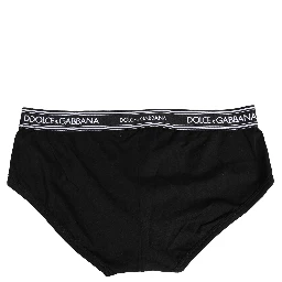 Black Cotton Stretch Logo Print Brief Underwear