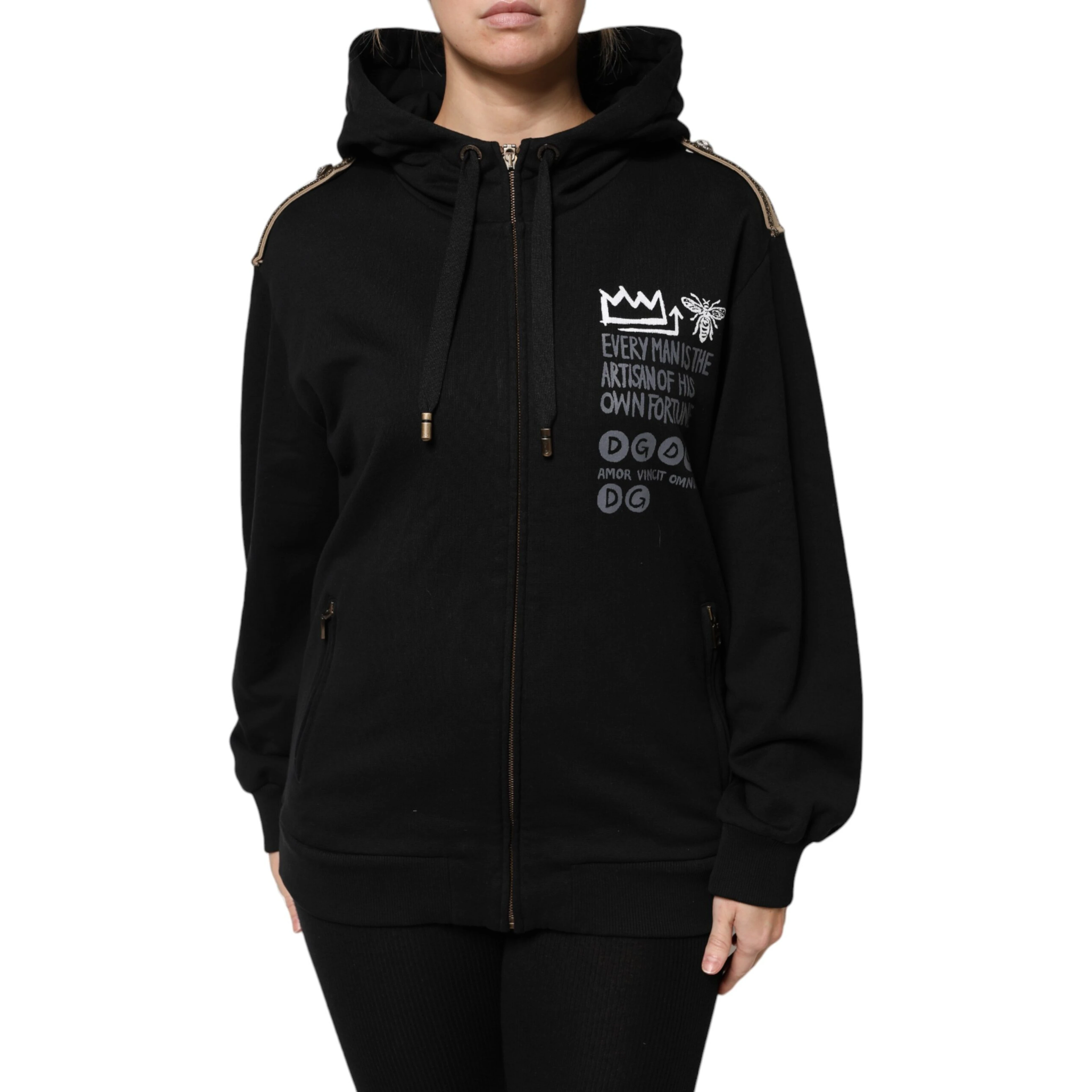 Black Logo Hooded Full Zip Sweatshirt Jacket