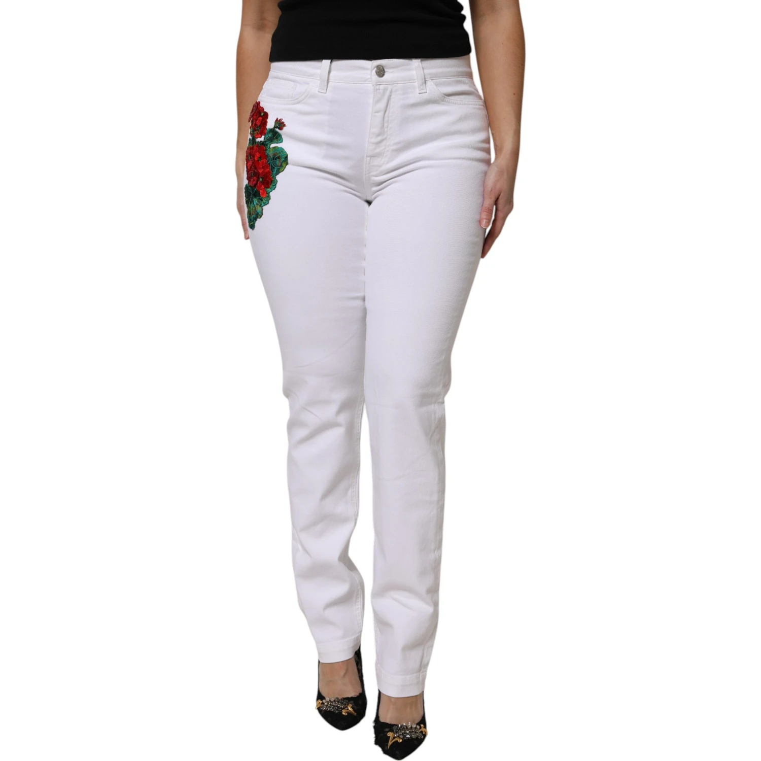 White Floral Sequined GIRLY Denim Jeans