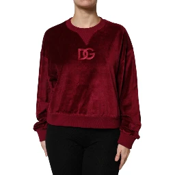 Red Cotton Velvet Crew Neck Pullover Sweater