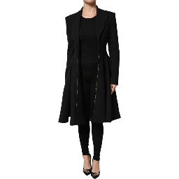 Black Polyester Single Breasted Trench Coat Jacket