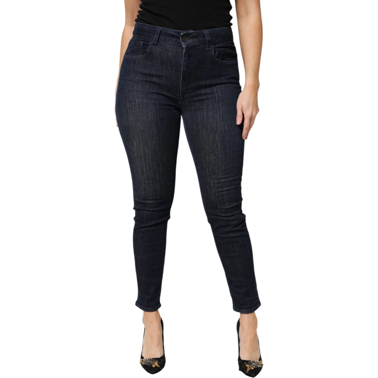 Dark Blue Cotton Skinny Cropped Denim Jeans