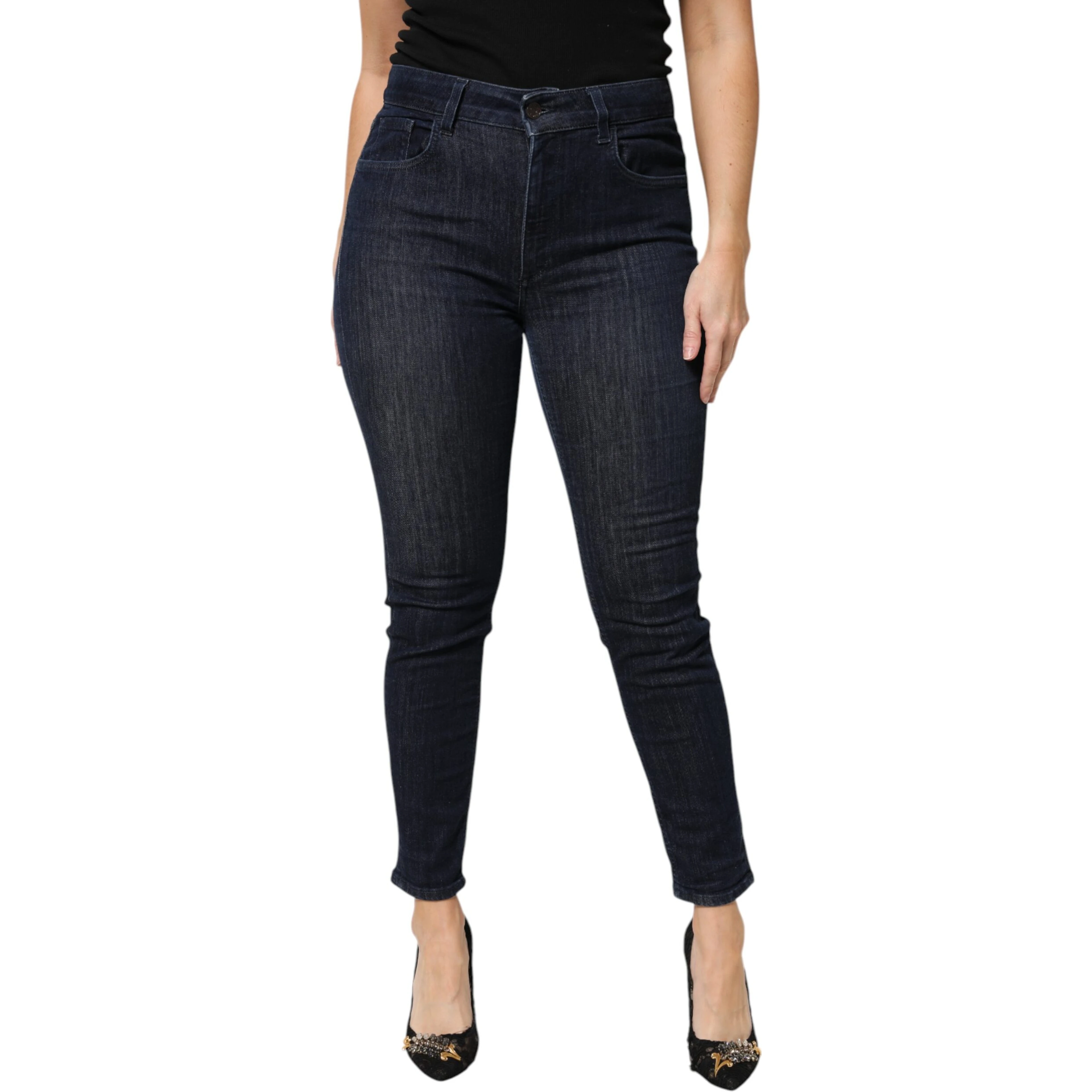 Dark Blue Cotton Skinny Cropped Denim Jeans
