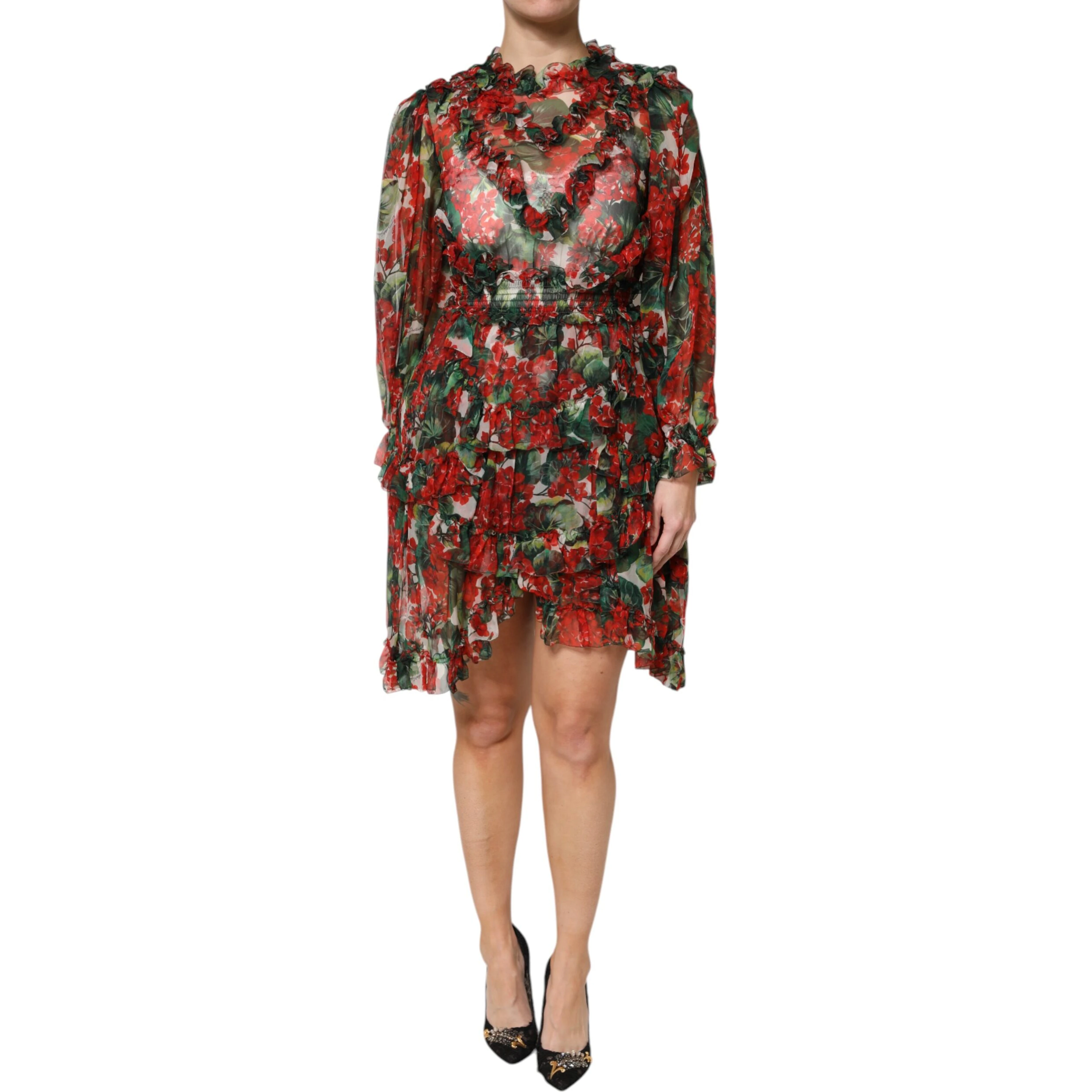 Multicolor Ruffle Floral Long Sleeves Dress