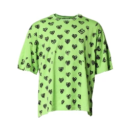 Green Heart Print Cotton Crew Neck T-shirt