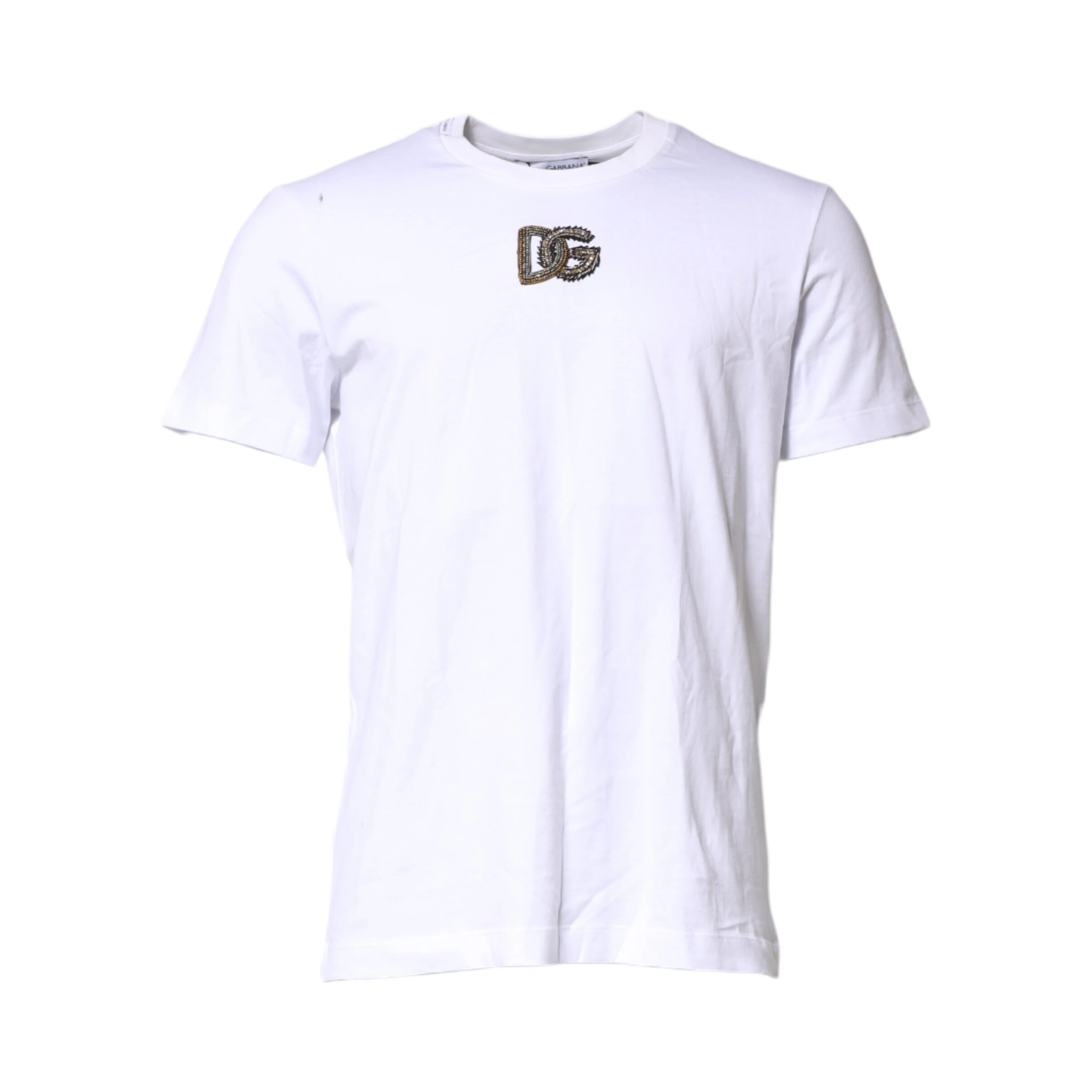 White Logo Embroidery Crew Neck T-shirt