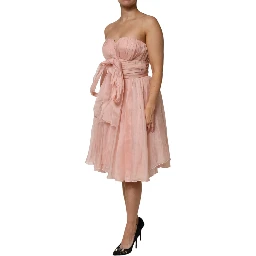 Pink Silk Chiffon A-line Pleated Midi Dress