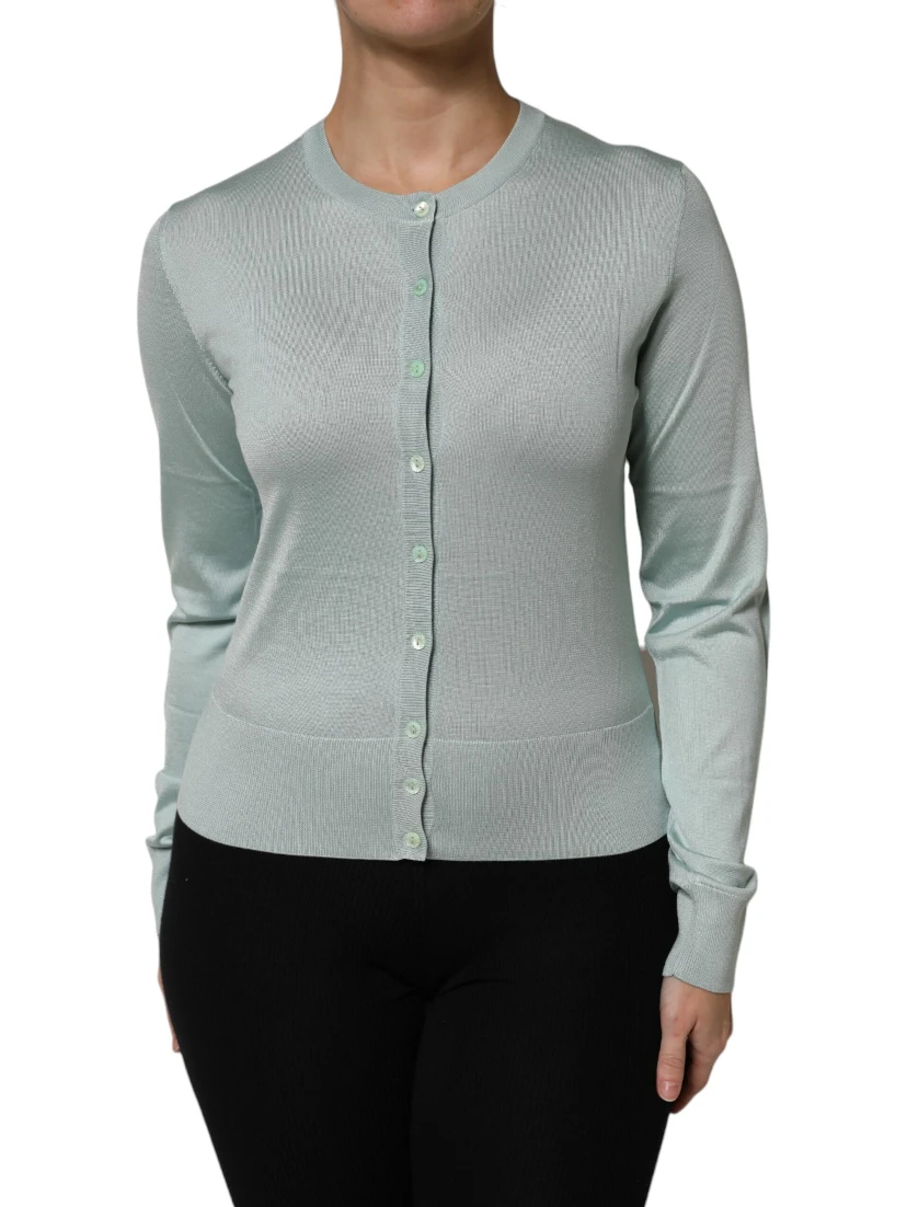 Light Green Silk Button Down Cardigan Sweater