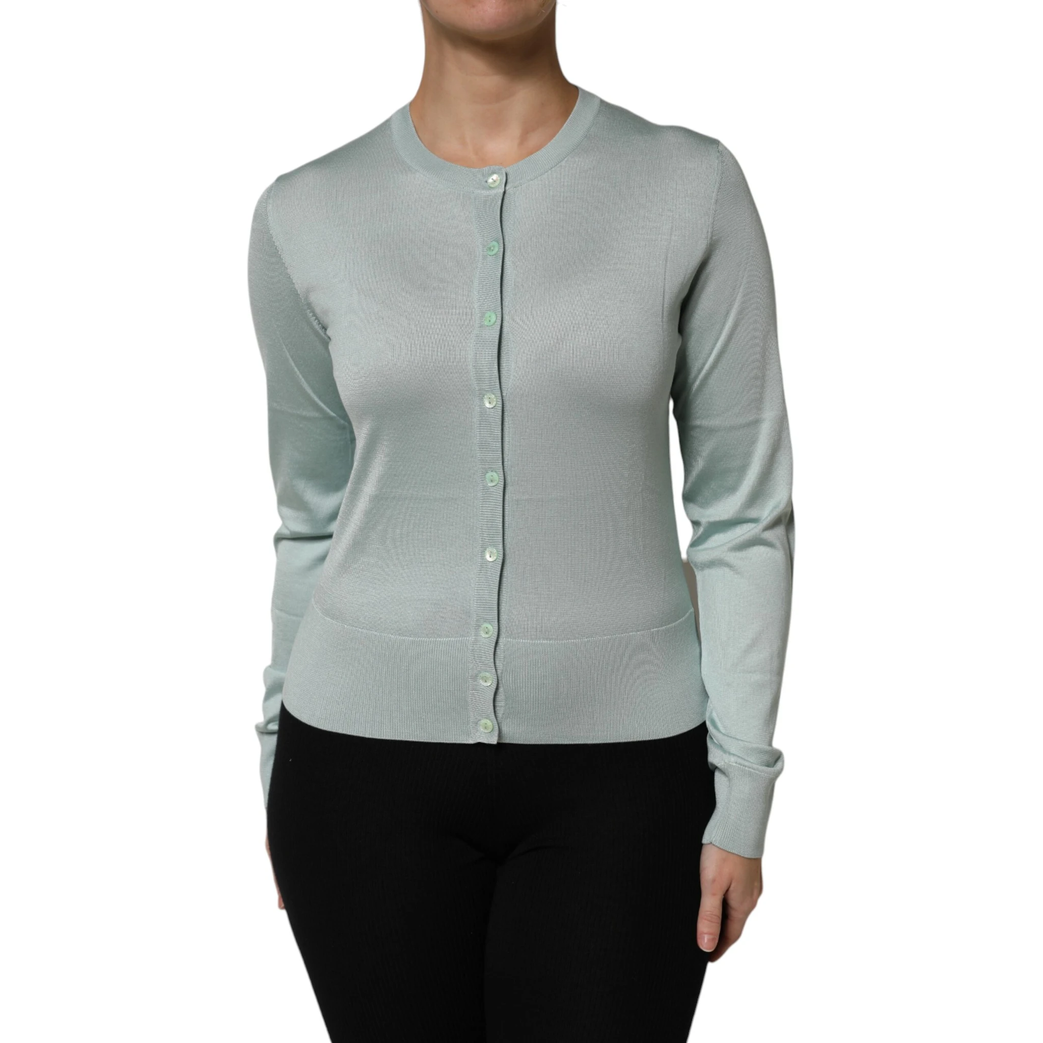 Light Green Silk Button Down Cardigan Sweater