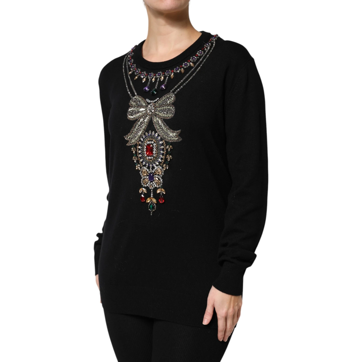Black Cashmere Crystal Embellished Sweater