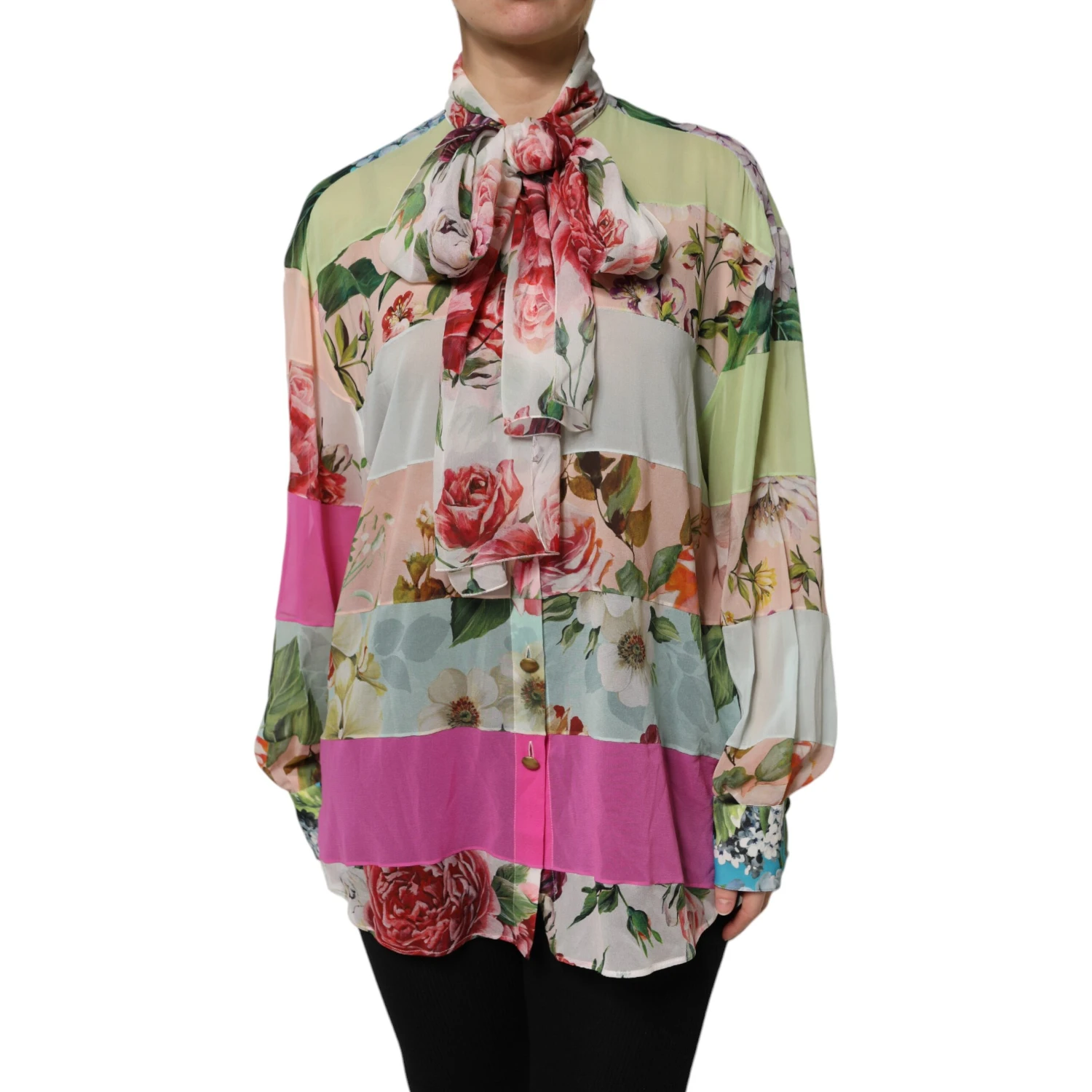 Multicolor Floral Patchwork Long Sleeves Top