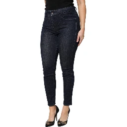 Dark Blue Cotton Skinny Cropped Denim Jeans