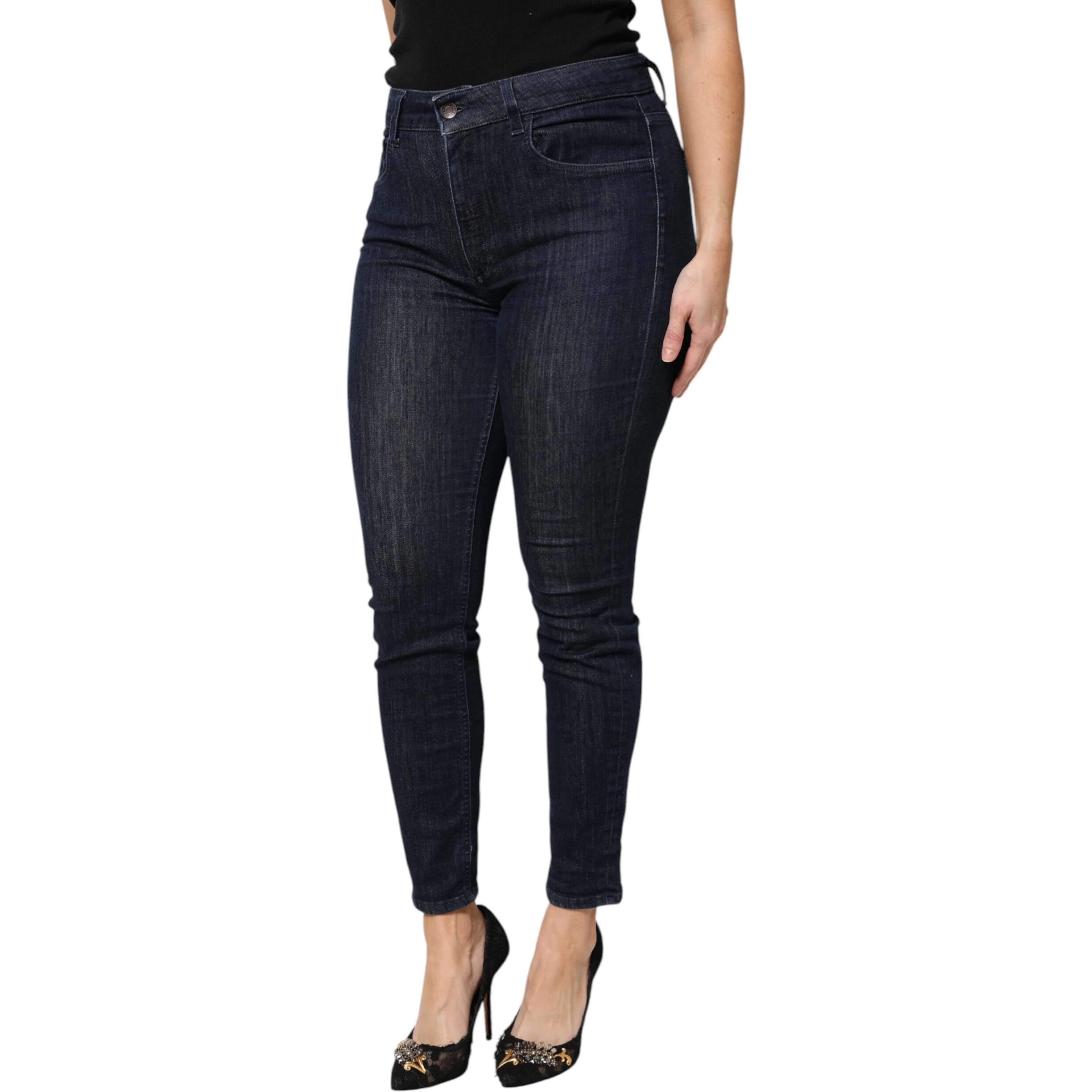 Dark Blue Cotton Skinny Cropped Denim Jeans
