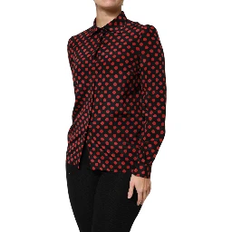 Black Red Polka Dot Silk Long Sleeves Top