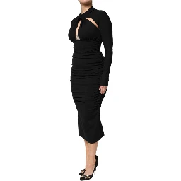 Black Long Sleeves Sheath Midi Dress