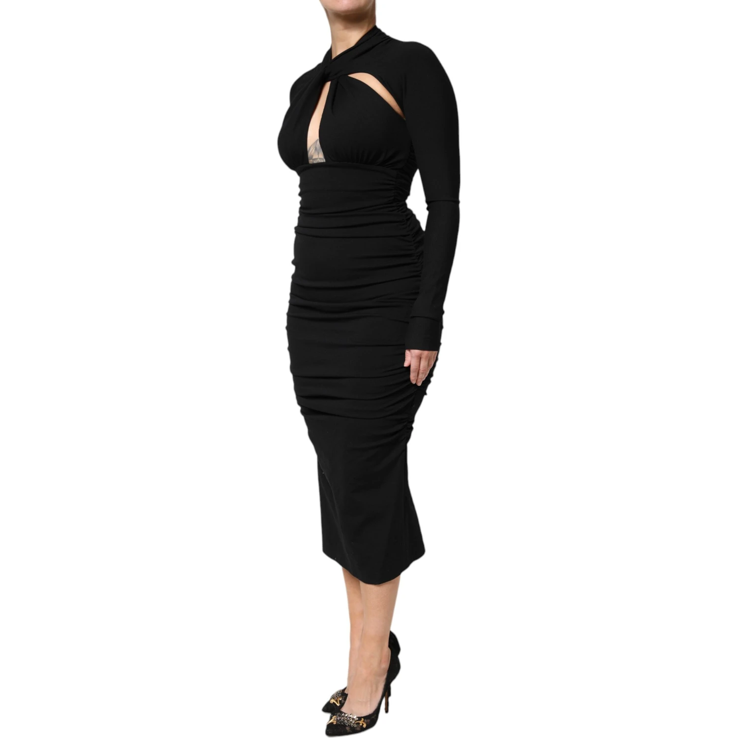 Black Long Sleeves Sheath Midi Dress