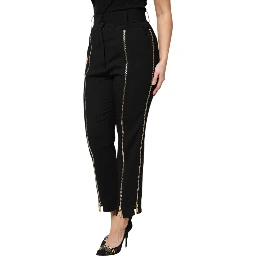 Black Wool High Waist Zipper Tapered Pants