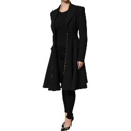 Black Polyester Single Breasted Trench Coat Jacket