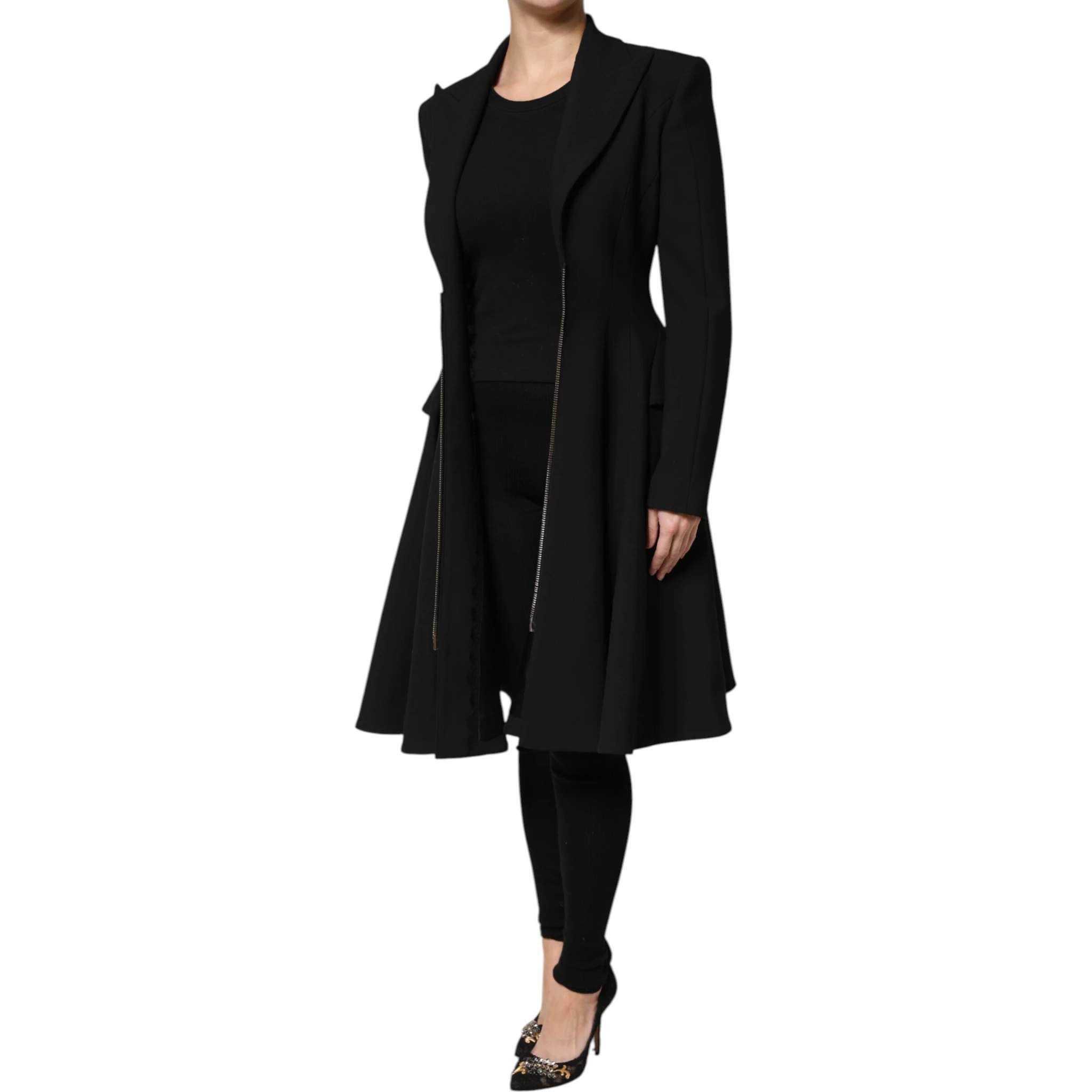 Black Polyester Single Breasted Trench Coat Jacket