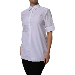 White Cotton Short Sleeves Collared Polo Top