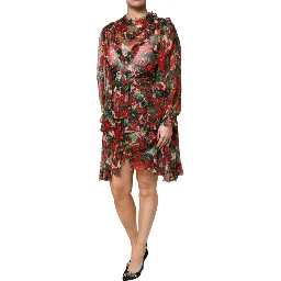 Multicolor Ruffle Floral Long Sleeves Dress
