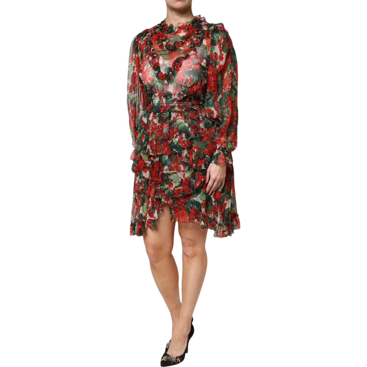 Multicolor Ruffle Floral Long Sleeves Dress