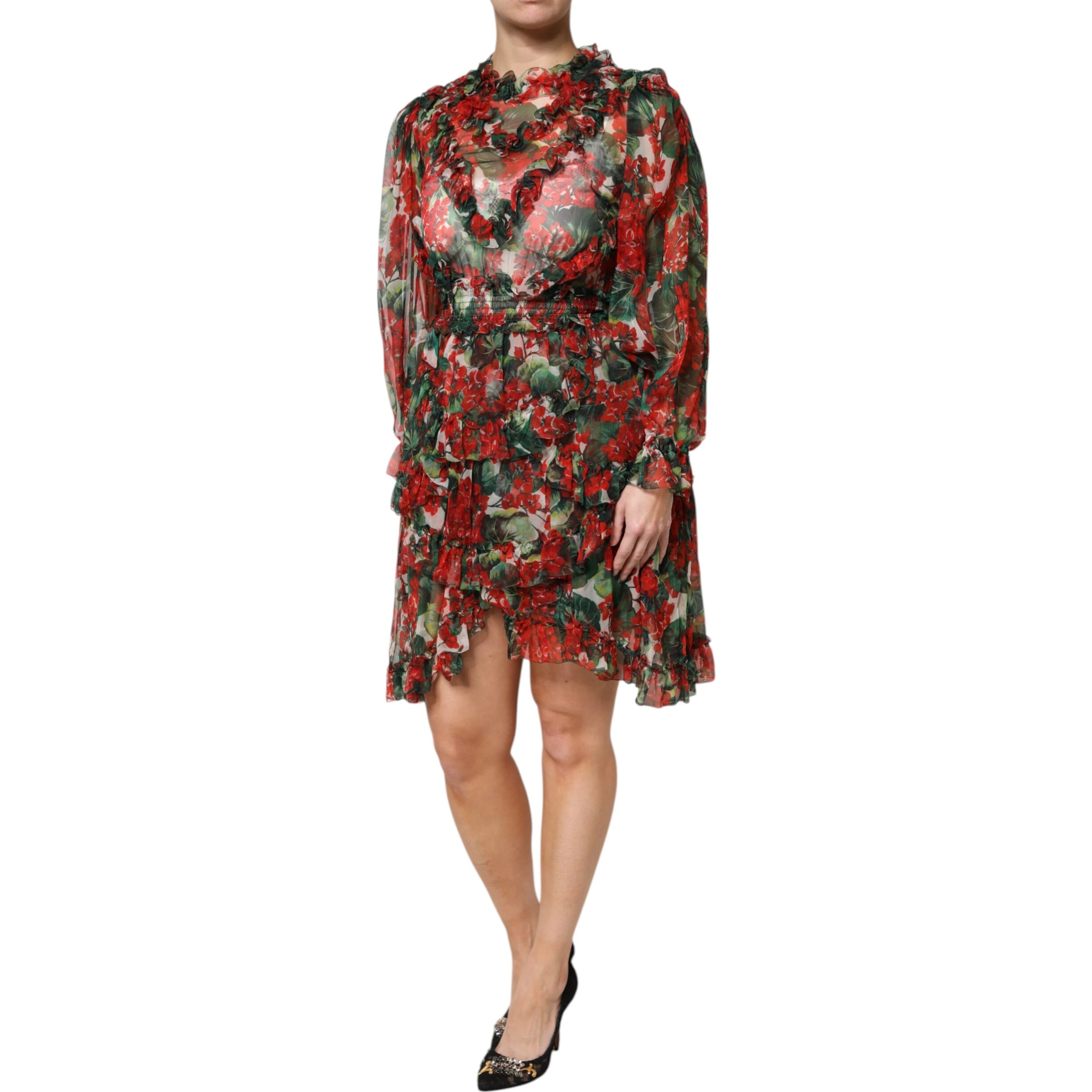 Multicolor Ruffle Floral Long Sleeves Dress