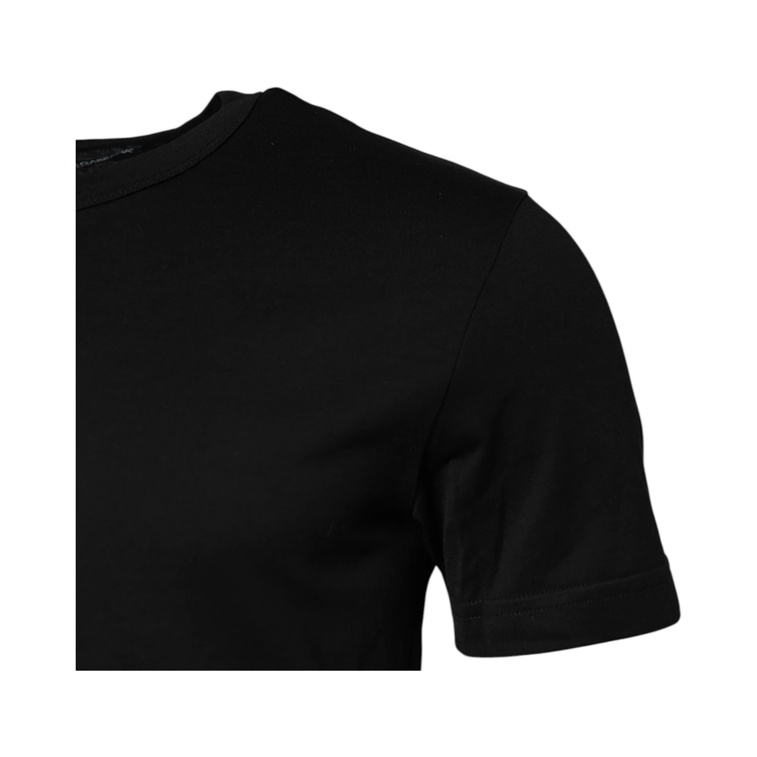Black Cotton Short Sleeves Round Neck T-shirt