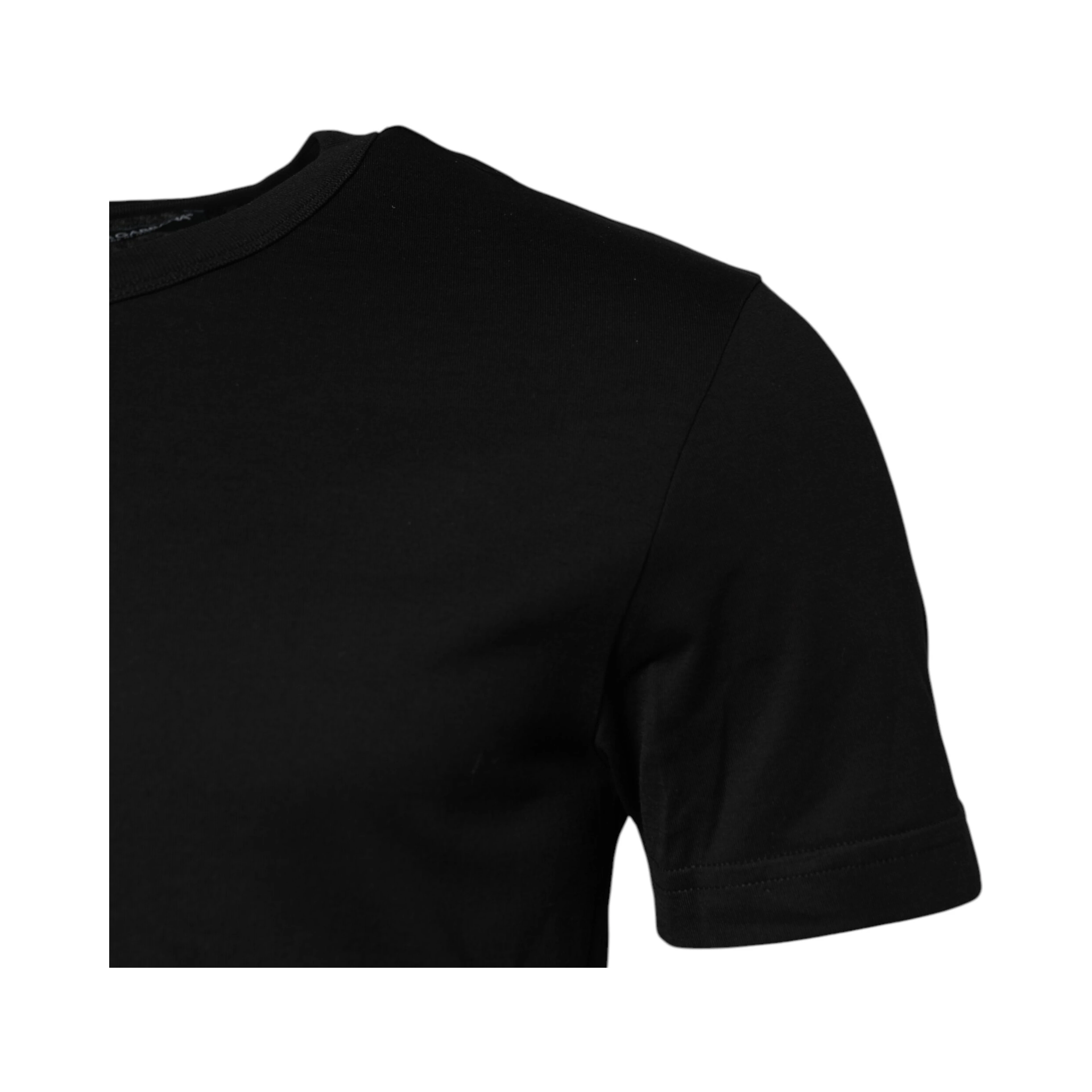 Black Cotton Short Sleeves Round Neck T-shirt