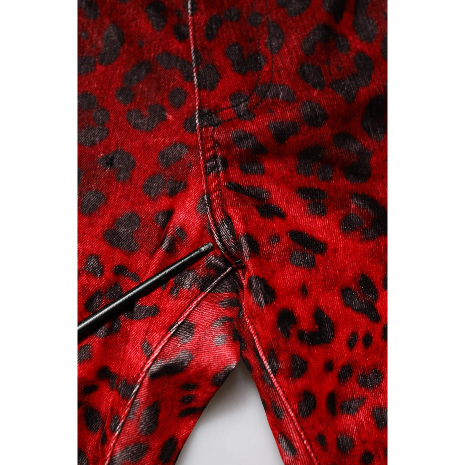Red Leopard Print Cotton Skinny Denim Jeans