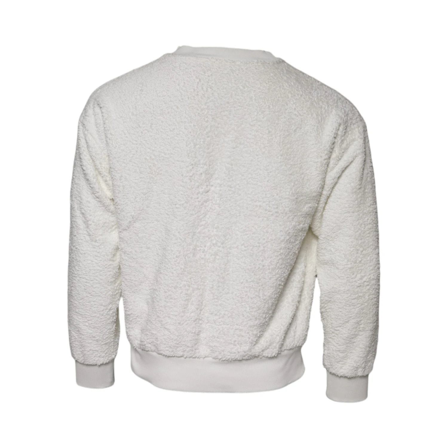 White Cotton Fleece Crew Neck Sweater