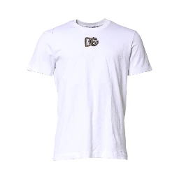 White Logo Embroidery Crew Neck T-shirt
