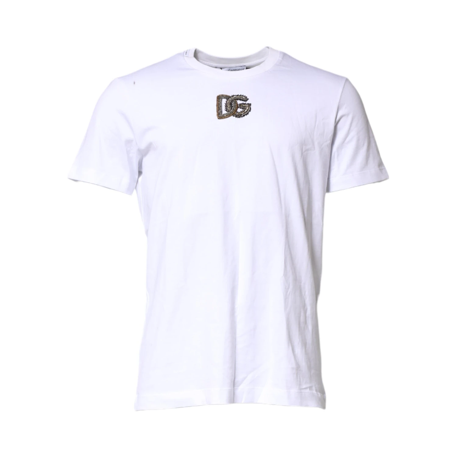 White Logo Embroidery Crew Neck T-shirt