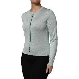 Light Green Silk Button Down Cardigan Sweater