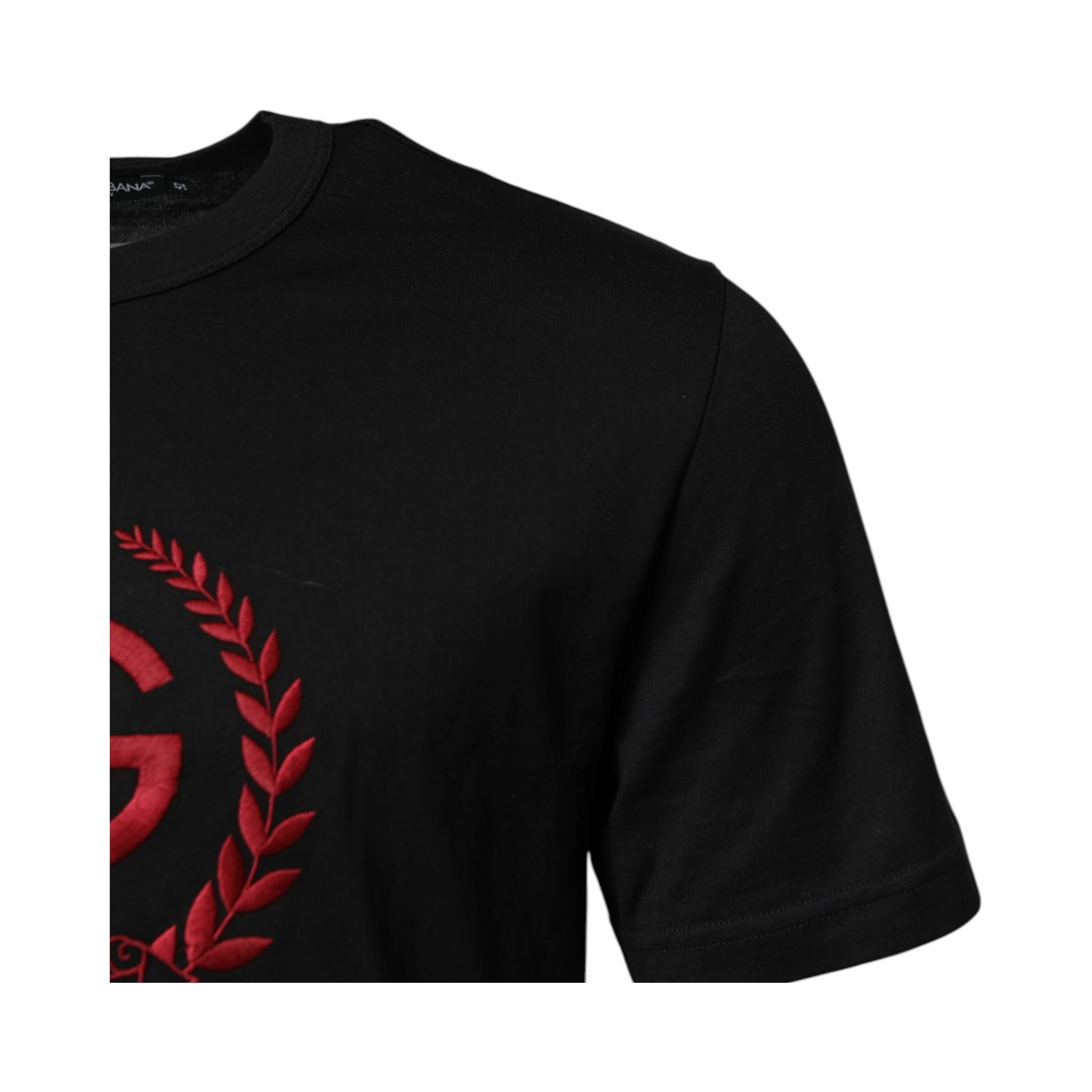 Black Cotton Embroidered Crew Neck T-shirt