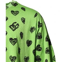 Green Heart Print Cotton Crew Neck T-shirt