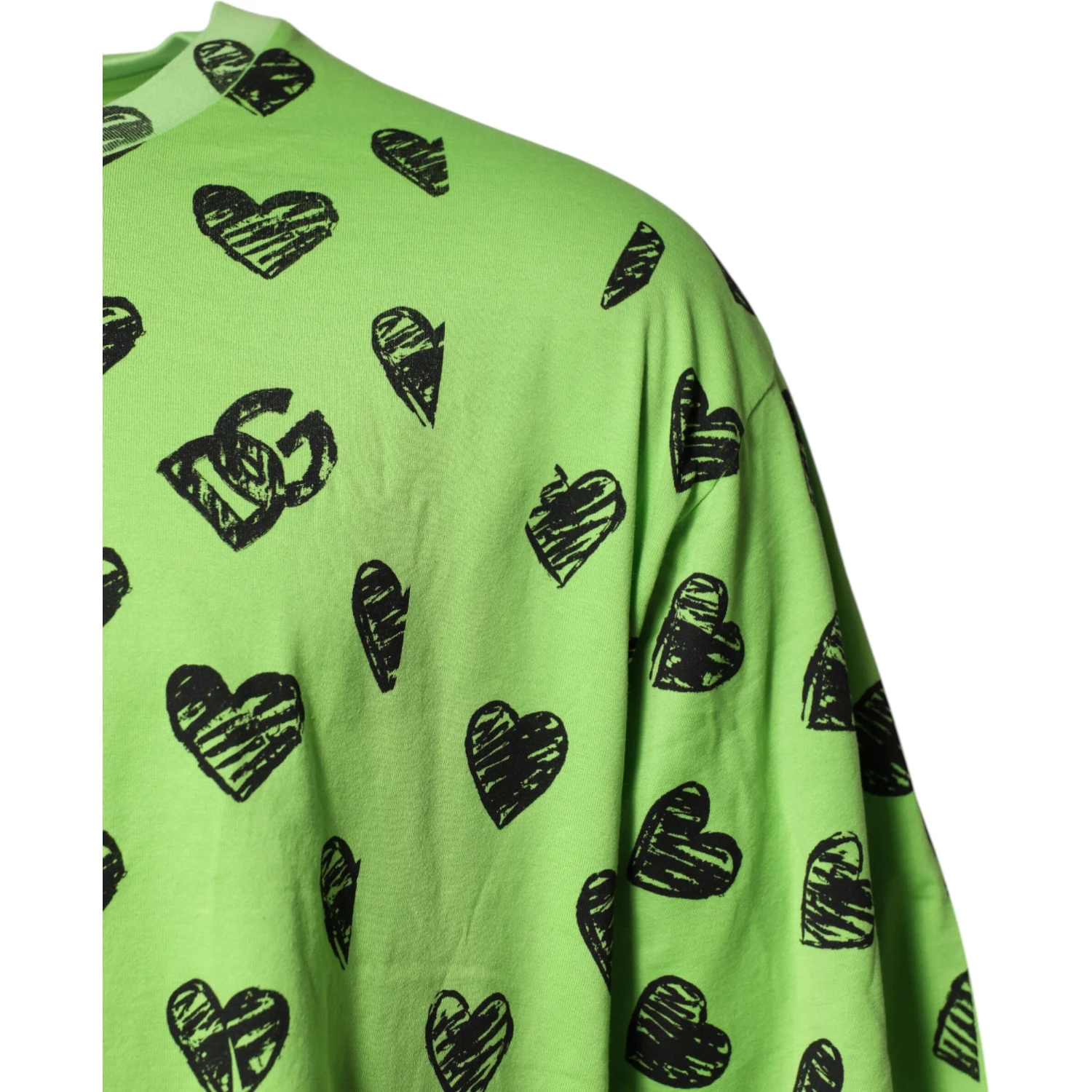 Green Heart Print Cotton Crew Neck T-shirt