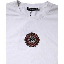 White Logo Embellish Short Sleeves T-shirt