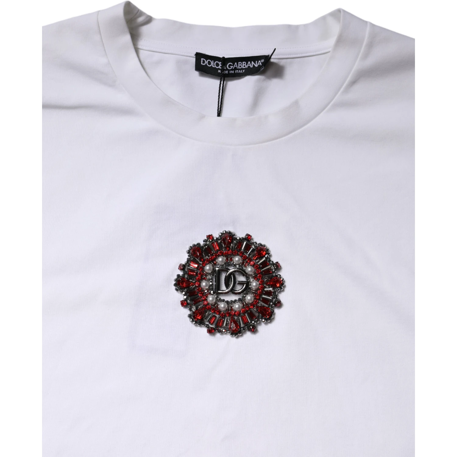 White Logo Embellish Short Sleeves T-shirt