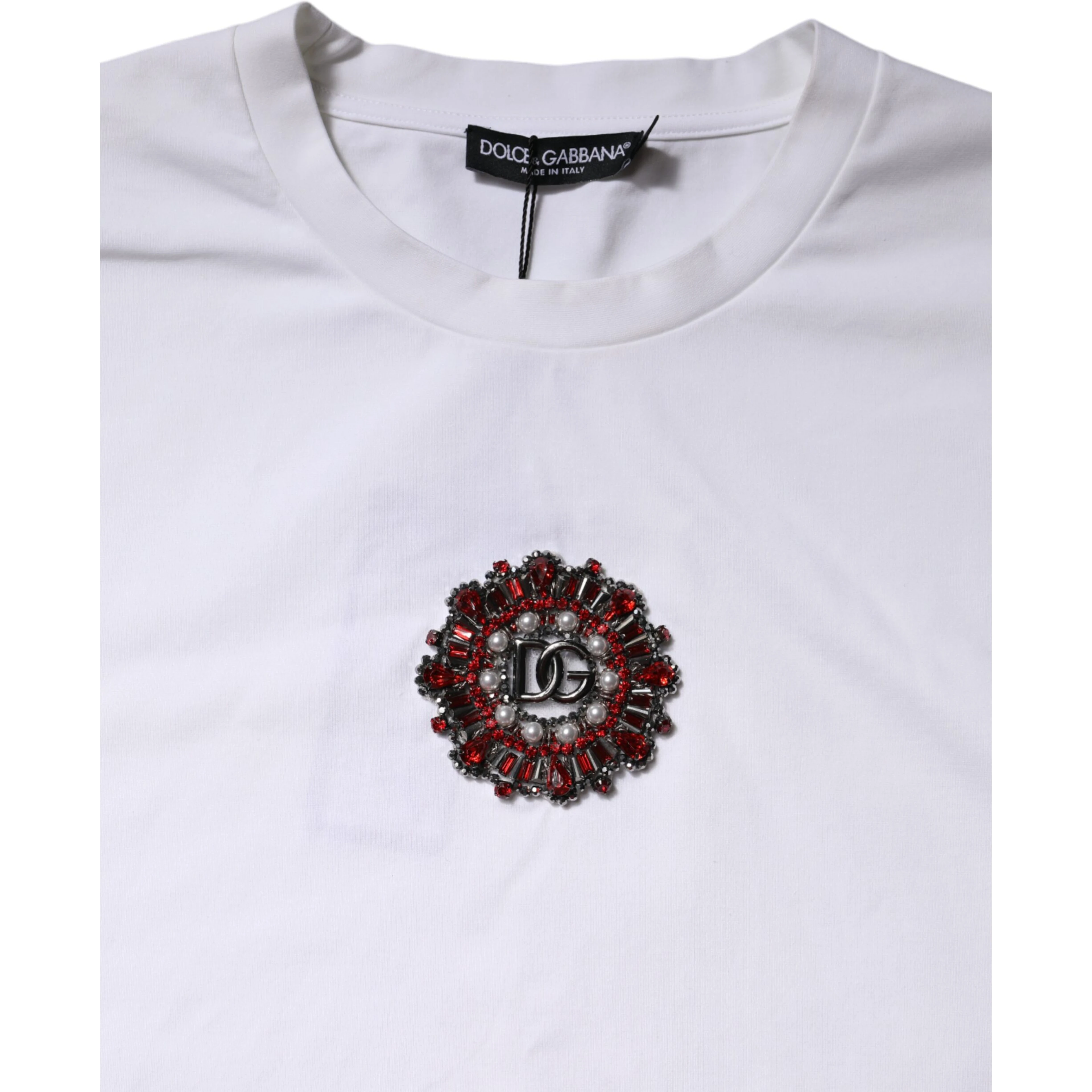 White Logo Embellish Short Sleeves T-shirt